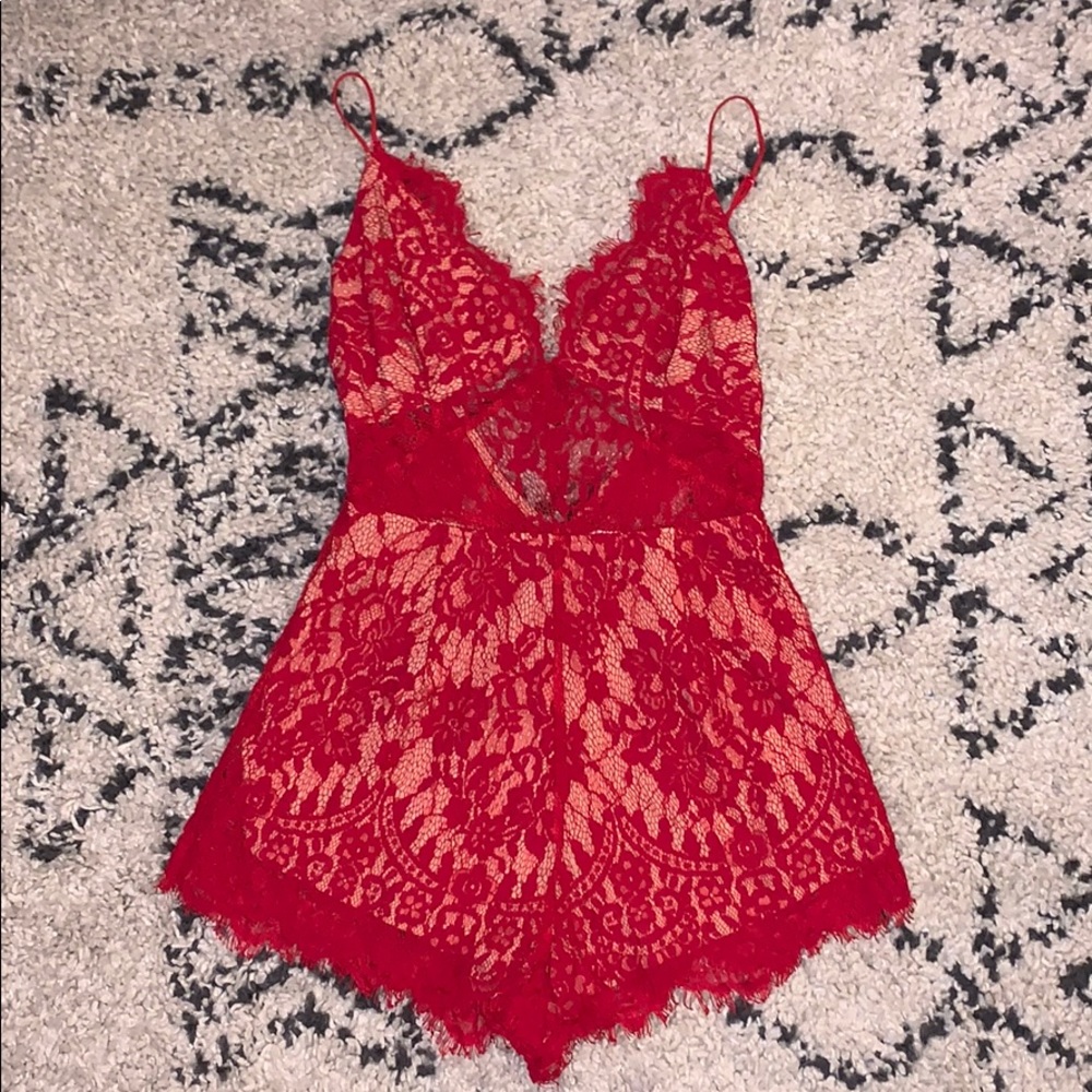 Red Lace Romper